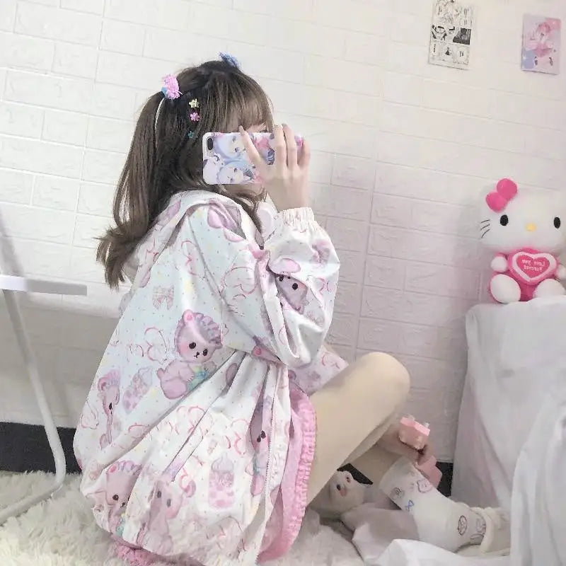 Baby Bear Windbreaker Jacket in Pastel Colors for Kawaii Lovers - sweater