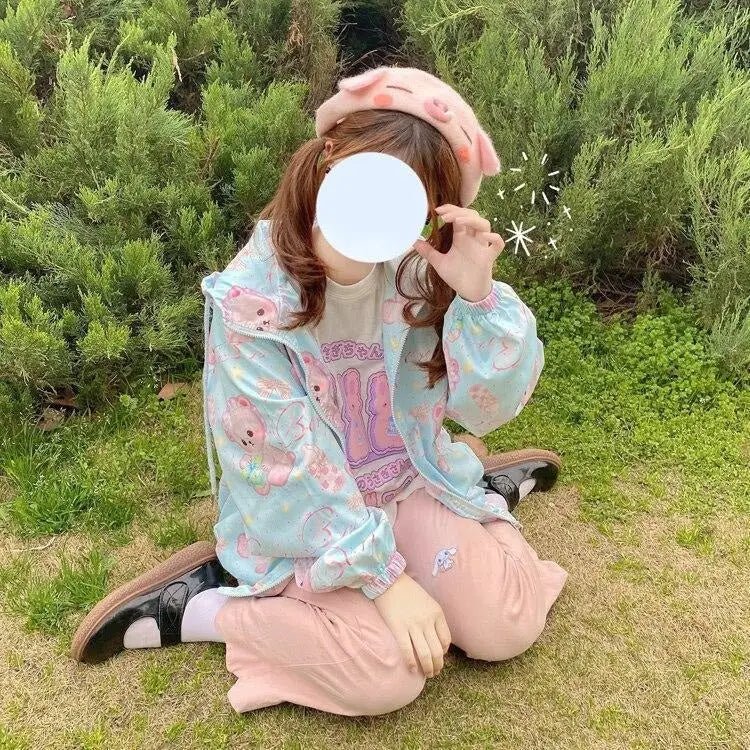 Baby Bear Windbreaker Jacket in Pastel Colors for Kawaii Lovers - Cosparty