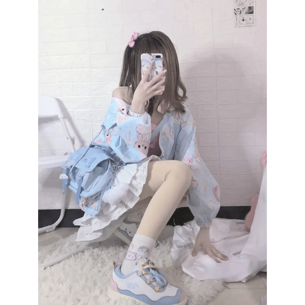Baby Bear Windbreaker Jacket in Pastel Colors for Kawaii Lovers - Cosparty