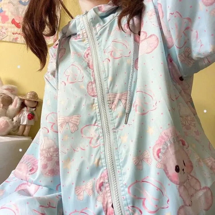 Baby Bear Windbreaker Jacket in Pastel Colors for Kawaii Lovers - Cosparty