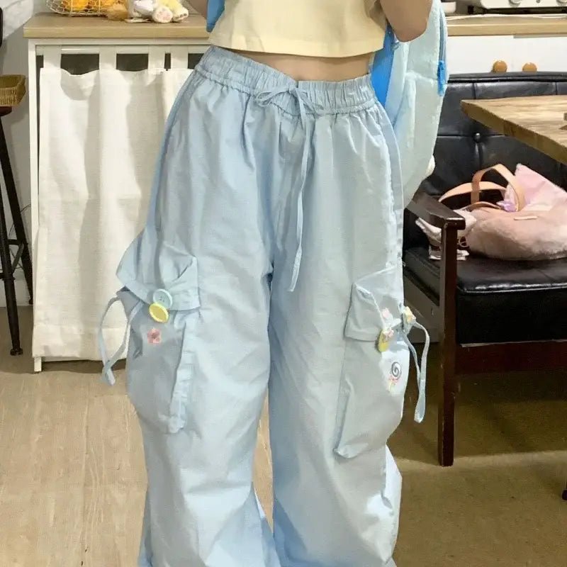 Baby Blue Kawaii Cargo Pants for a Y2K Nostalgic Look - Cosparty