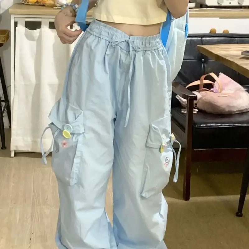Baby Blue Kawaii Cargo Pants for a Y2K Nostalgic Look - Cosparty