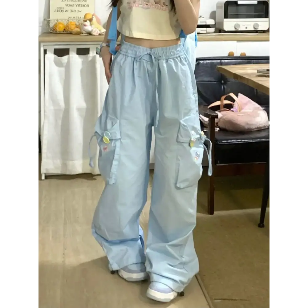 Baby Blue Kawaii Cargo Pants for a Y2K Nostalgic Look - pants