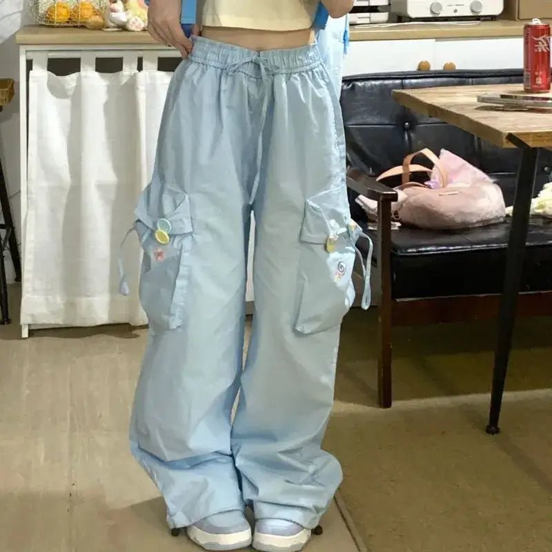 Baby Blue Kawaii Cargo Pants for a Y2K Nostalgic Look - Cosparty