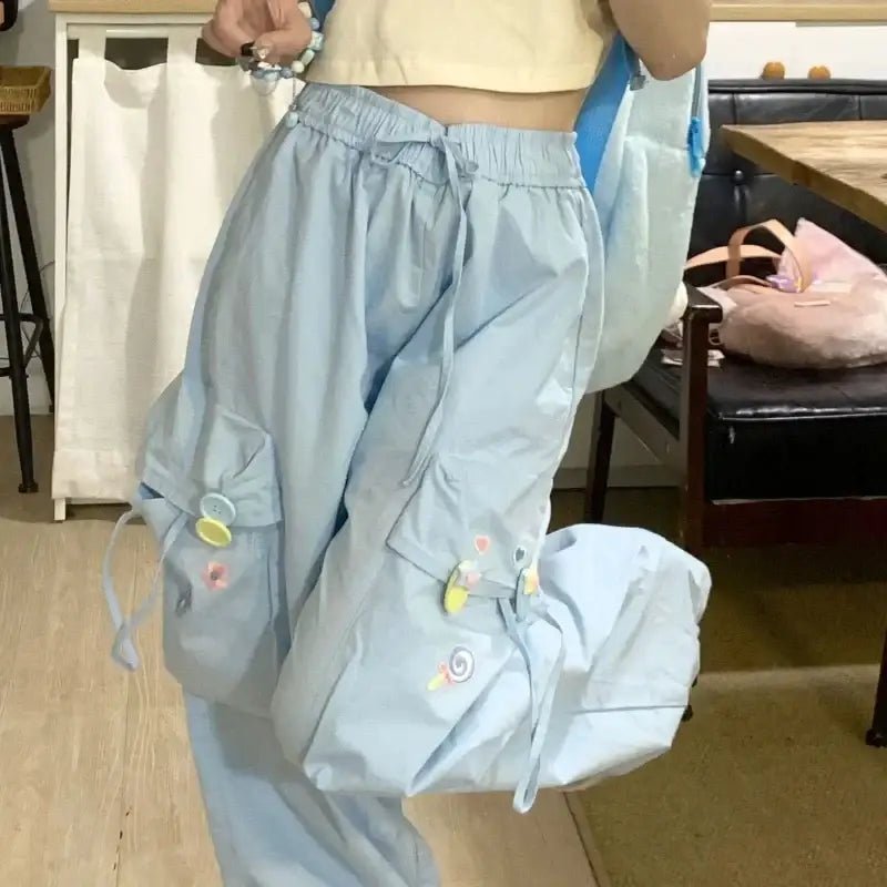 Baby Blue Kawaii Cargo Pants for a Y2K Nostalgic Look - Cosparty
