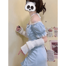 Baby Blue Lace Embellished Sweater Dress with Ruffled Trim - Cosparty