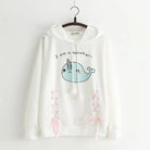 White Blue Narwhal Hoodie Sweater Sweatshirt Kawaii Fashion Fairy Kei Cute Unicorn Whale Corset Lace Up Ribbon Ties