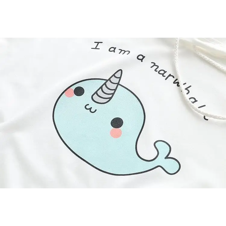 Baby Blue Narwhal Hoodie with Corset Lace-Up Ties - sweater