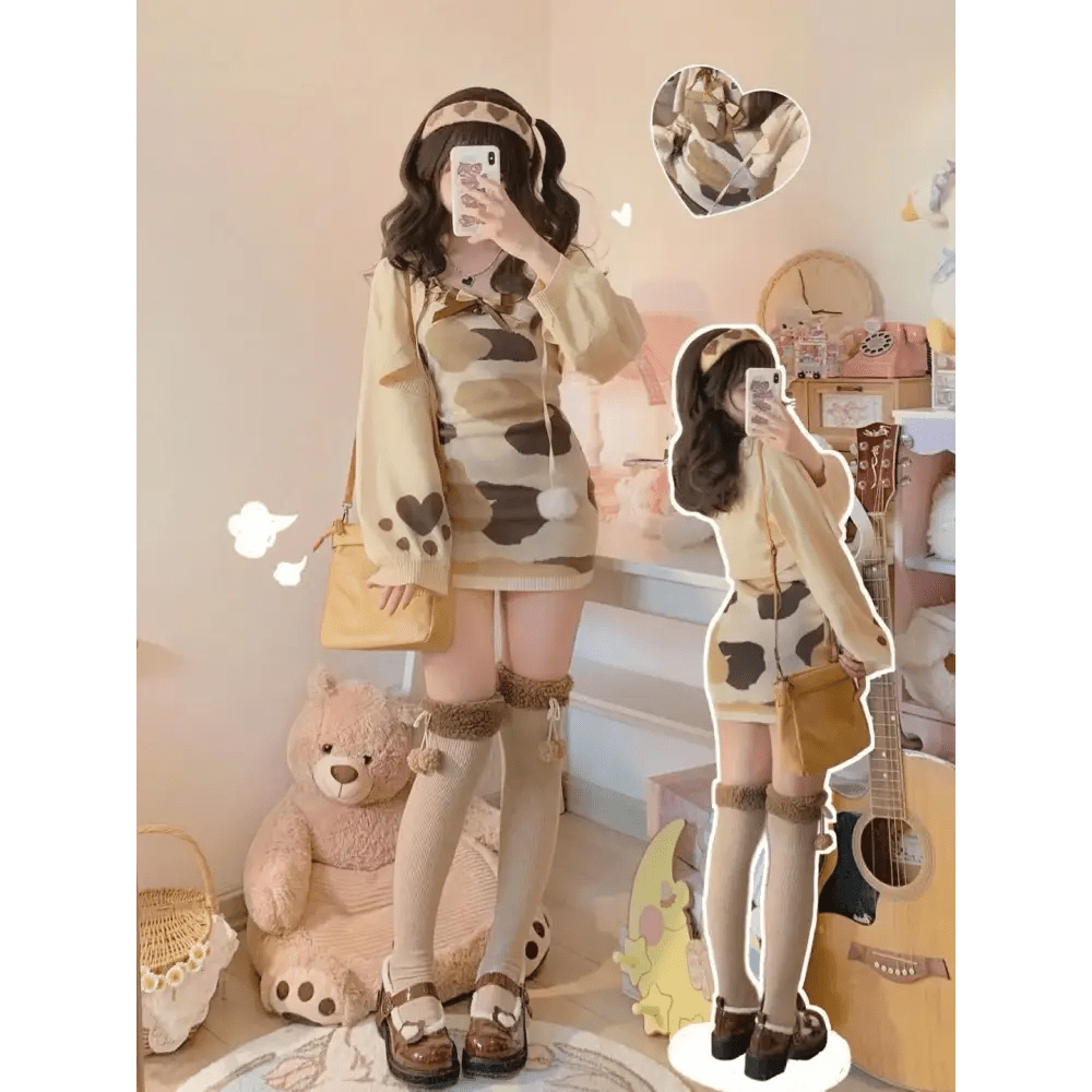 Baby Brown Cow Sweater Dress for Kawaii - Inspired Outfits - Cosparty