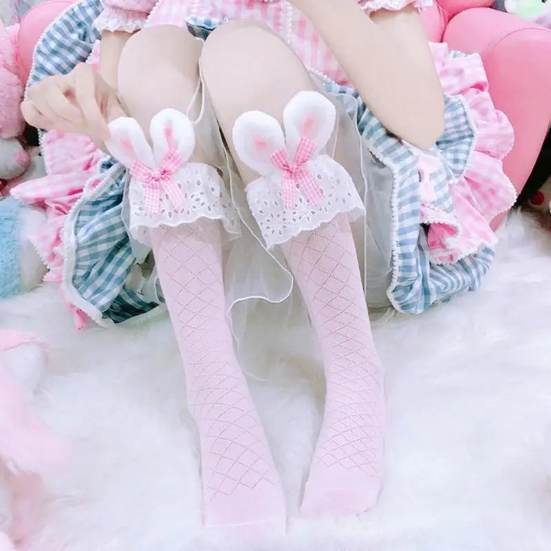 Pink Baby Bun Doily Socks - doilies, doily, fairy kei, kawaii, lace