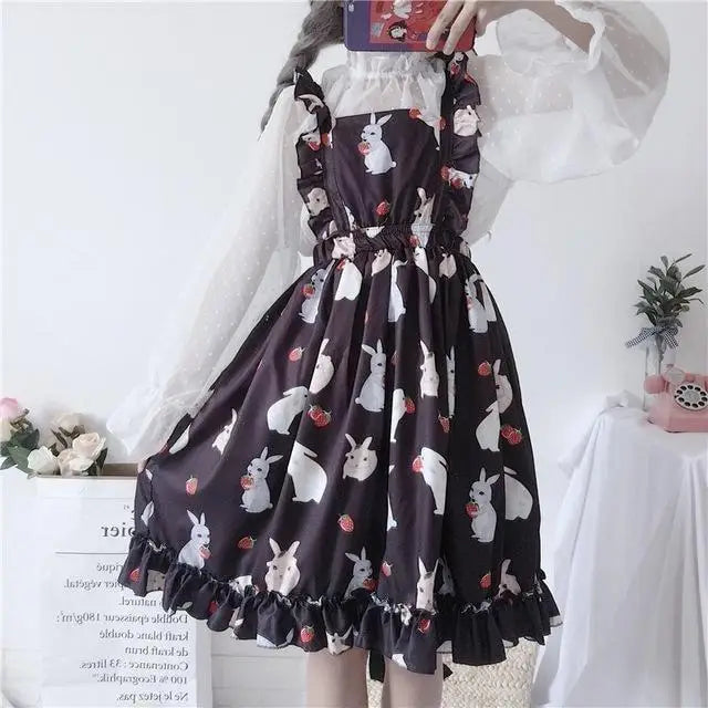 Kawaii Baby Bunny Rabbit Suspender Dress Black Bunnies Lolita Princess Fashion