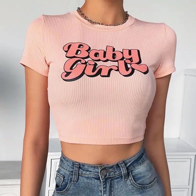 Baby Girl Pink Retro 90's Inspired Crop Top - Cosparty