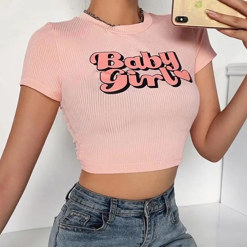 Baby Girl Pink Retro 90's Inspired Crop Top - Cosparty