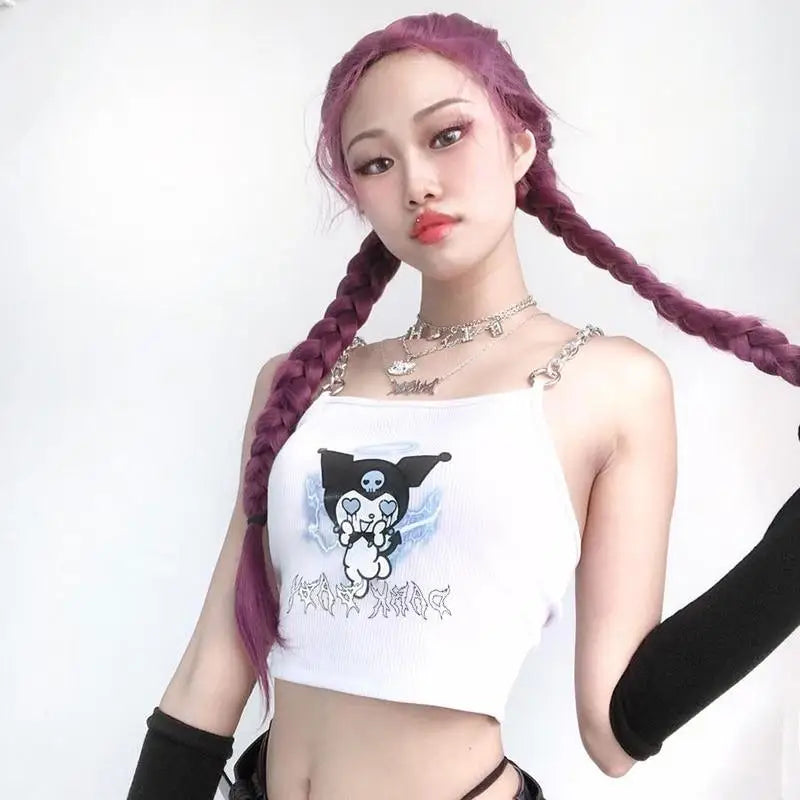 Baby Kuromi Crop Top with Chain Straps for Edgy Little Ones - shirt