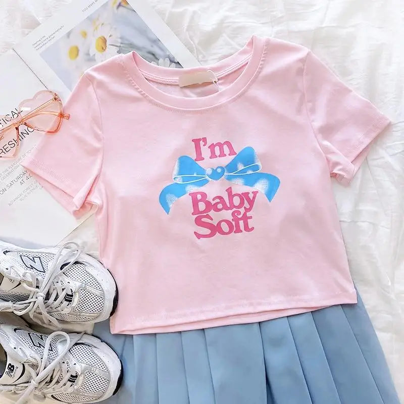 Baby Oil Inspired Pink I’m Baby Soft Crop Top - Shirt