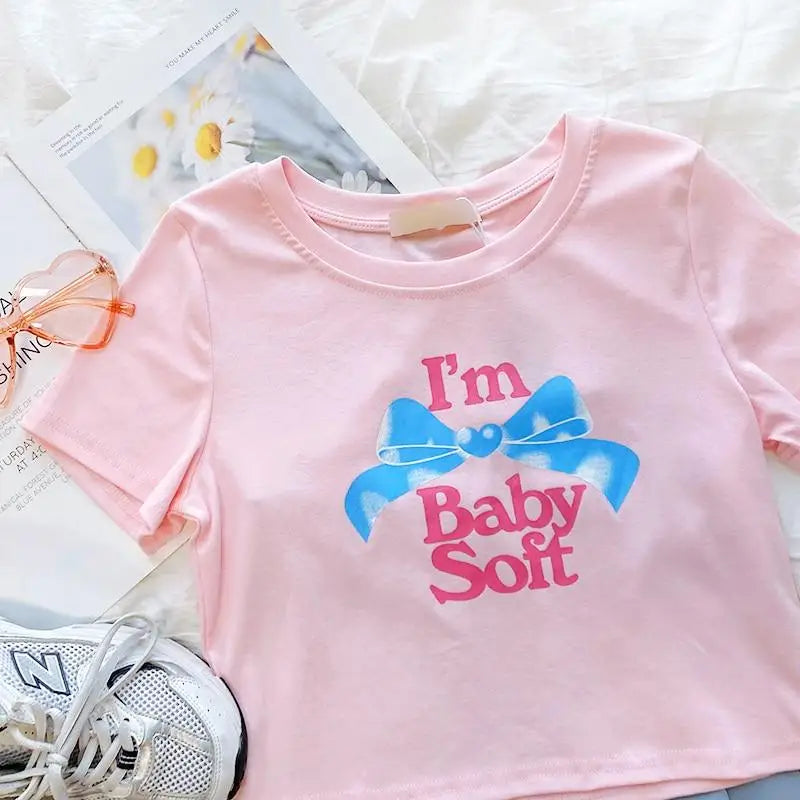 Baby Oil Inspired Pink I’m Baby Soft Crop Top - Shirt