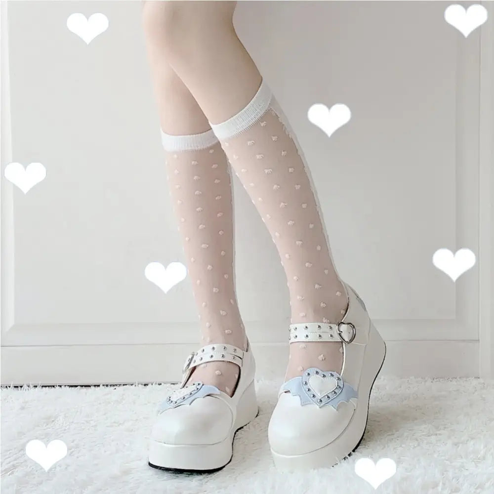 Babydoll Platform Wedge Mary Jane Shoes with Heart Buckle - shoes