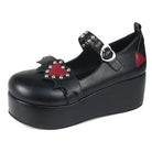 Valentine Mary Janes - Black Winged Heart / 5 - buckle, footwear, heart, heart shoes, lolita