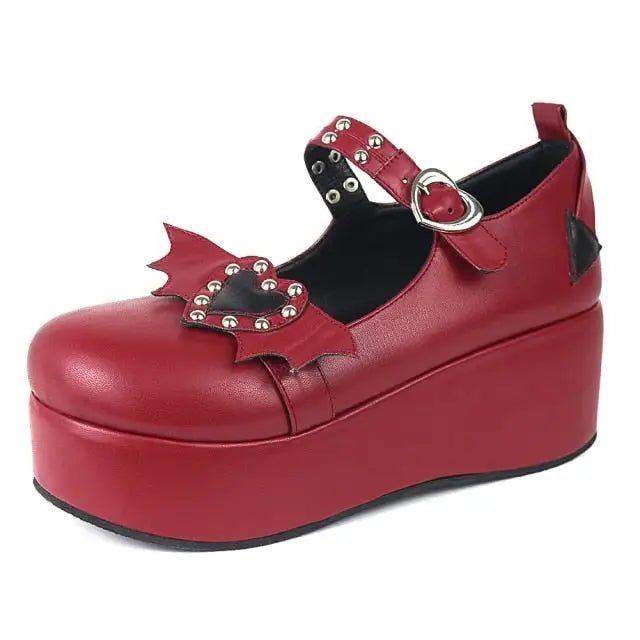 Babydoll Platform Wedge Mary Jane Shoes with Heart Buckle - Cosparty