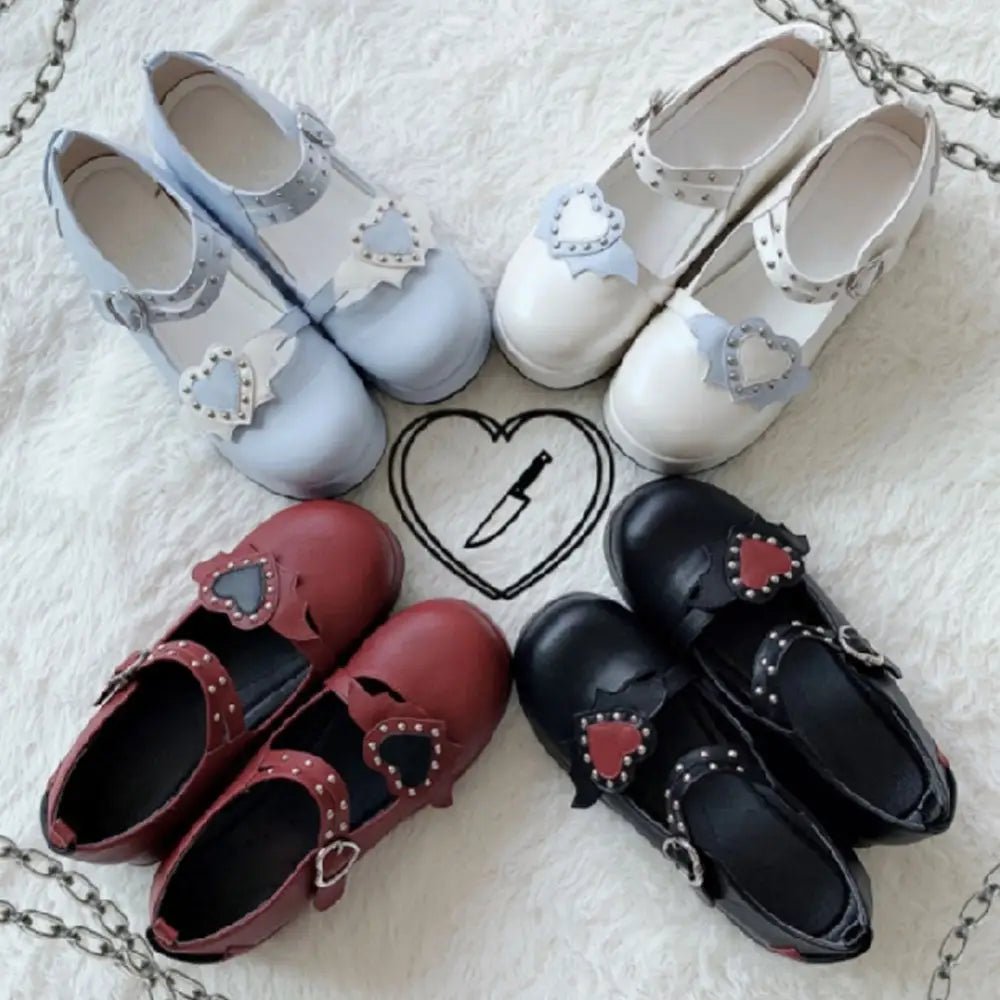 Babydoll Platform Wedge Mary Jane Shoes with Heart Buckle - Cosparty