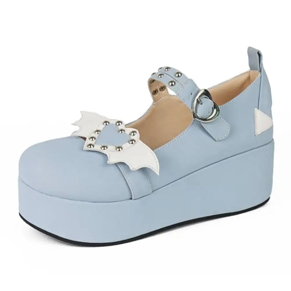 Babydoll Platform Wedge Mary Jane Shoes with Heart Buckle - Cosparty