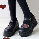 Babydoll Platform Wedge Mary Jane Shoes with Heart Buckle - Cosparty