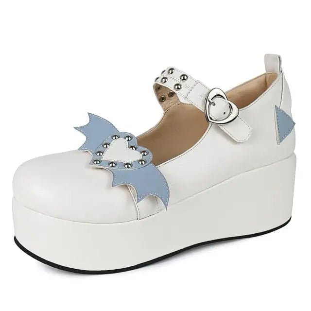 Babydoll Platform Wedge Mary Jane Shoes with Heart Buckle - Cosparty