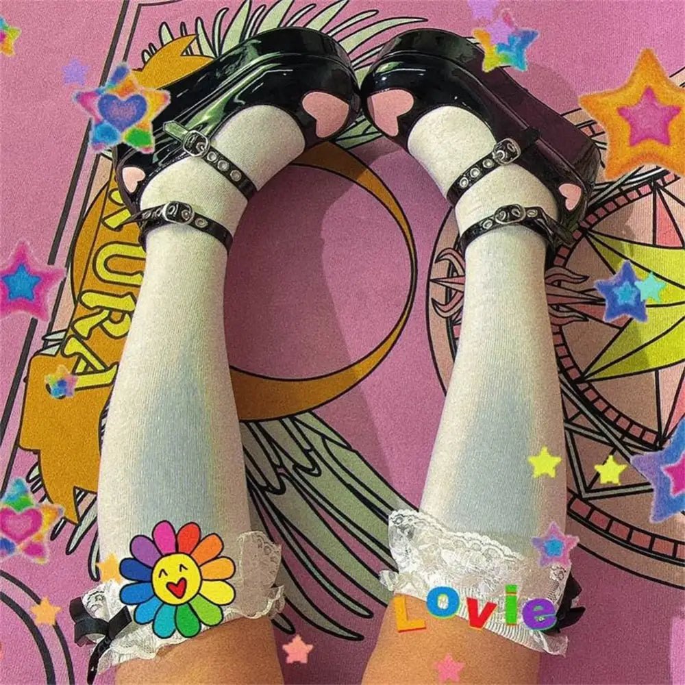 Babydoll Platform Wedge Mary Jane Shoes with Heart Buckle - Cosparty