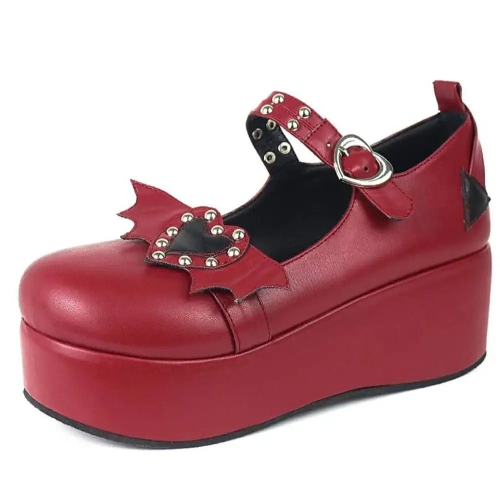 Babydoll Platform Wedge Mary Jane Shoes with Heart Buckle - Cosparty