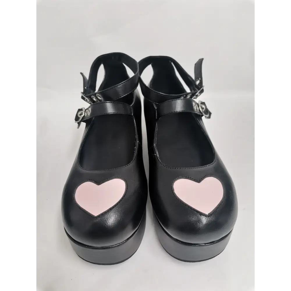 Babydoll Platform Wedge Mary Jane Shoes with Heart Buckle - shoes