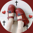 Babydoll Platform Wedge Mary Jane Shoes with Heart Buckle - Cosparty
