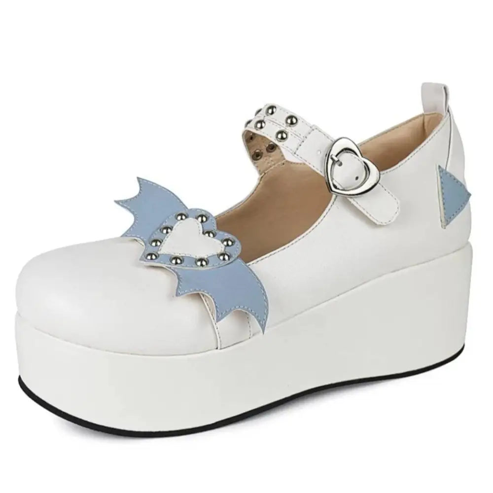 Babydoll Platform Wedge Mary Jane Shoes with Heart Buckle - shoes