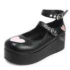 Babydoll Platform Wedge Mary Jane Shoes with Heart Buckle - Cosparty