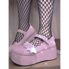 Babydoll Platform Wedge Mary Jane Shoes with Heart Buckle - Cosparty