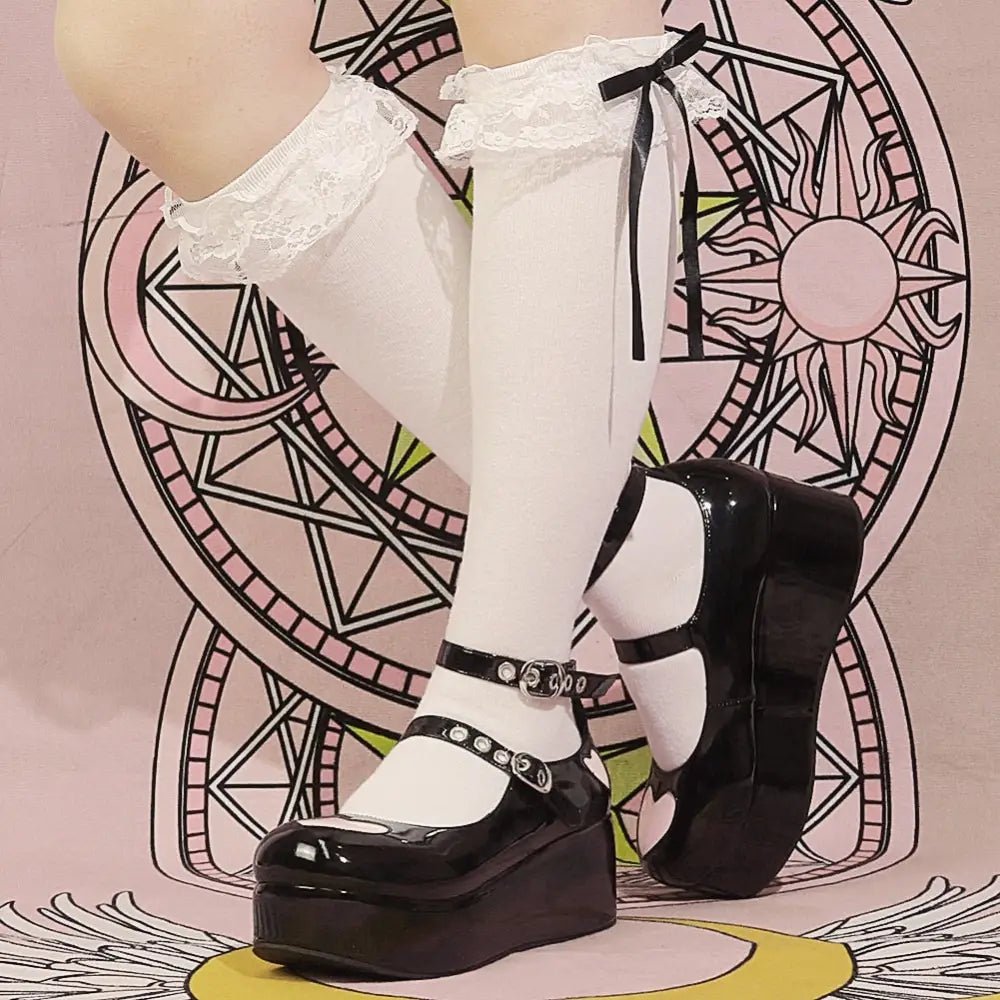 Babydoll Platform Wedge Mary Jane Shoes with Heart Buckle - Cosparty