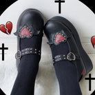 Babydoll Platform Wedge Mary Jane Shoes with Heart Buckle - shoes