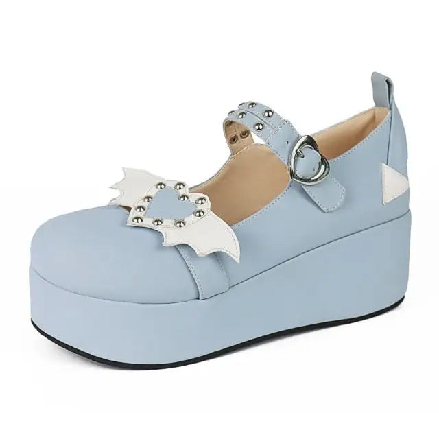 Valentine Mary Janes - Blue Winged Heart / 5 - buckle, footwear, heart, heart shoes, lolita