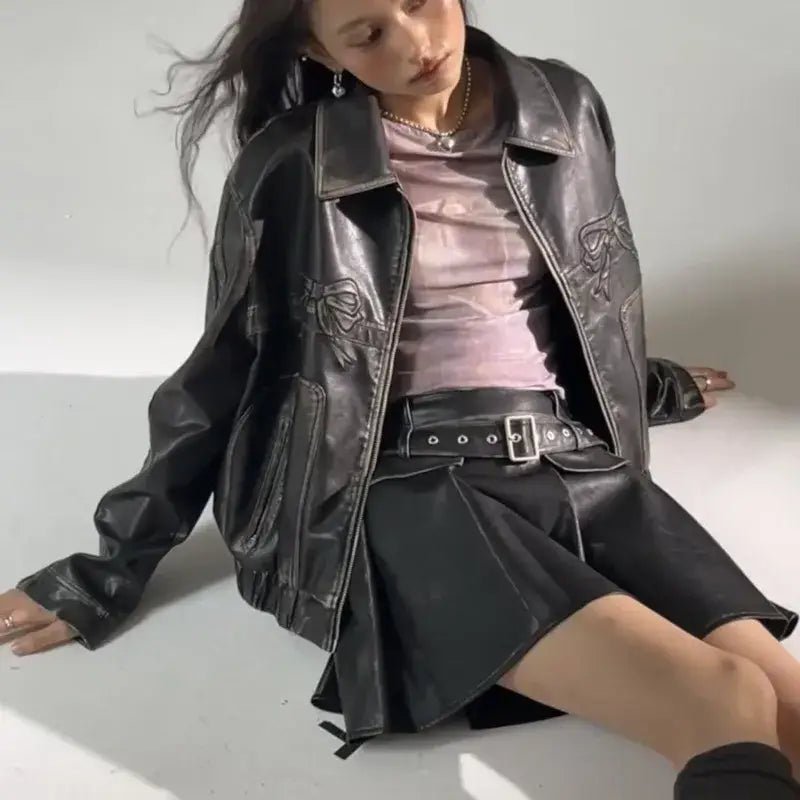 Babydoll Pleather Moto Jacket for Pastel Goth Style Enthusiasts - Cosparty
