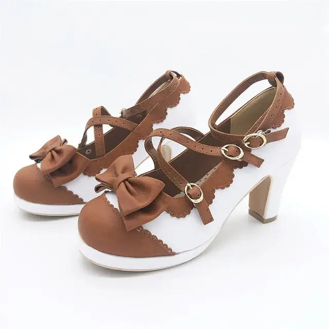 Beautiful Sweet Lolita Heels with Pearls and Bows - Chocolate / 4 - Shoes