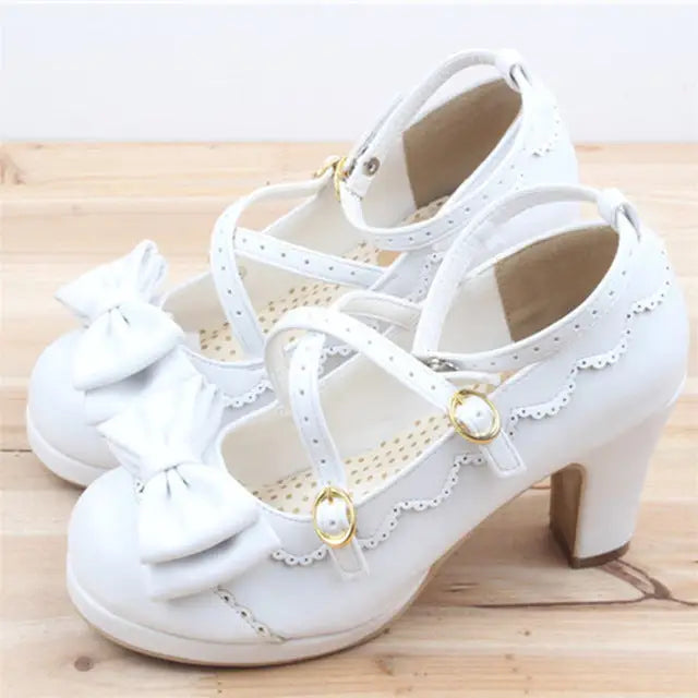 Beautiful Sweet Lolita Heels with Pearls and Bows - White / 4 - Shoes