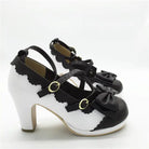 Beautiful Sweet Lolita Heels with Pearls and Bows - Black/White / 4 - Shoes