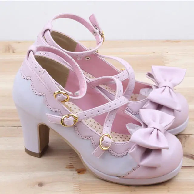 Beautiful Sweet Lolita Heels with Pearls and Bows - Purple / 4 - Shoes