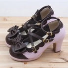 Beautiful Sweet Lolita Heels with Pearls and Bows - Black/Purple / 4 - Shoes