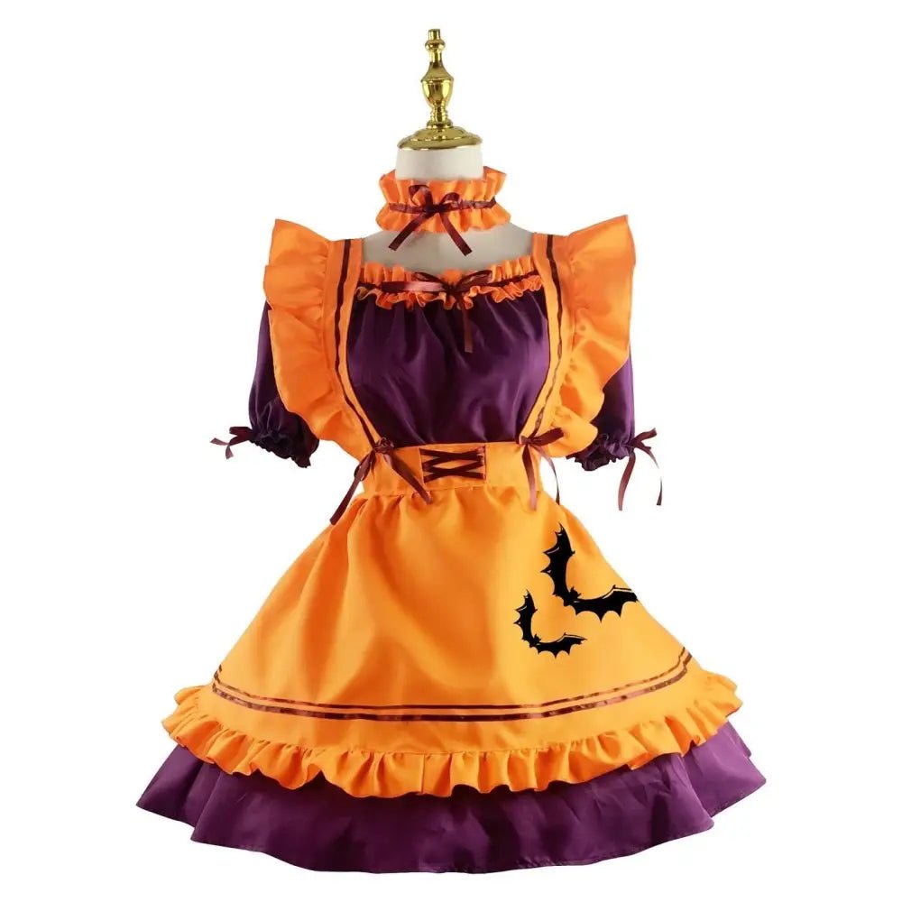Black and Eggplant Purple Halloween Inspired Maid Lolita Dress 47cm Width - Cosparty