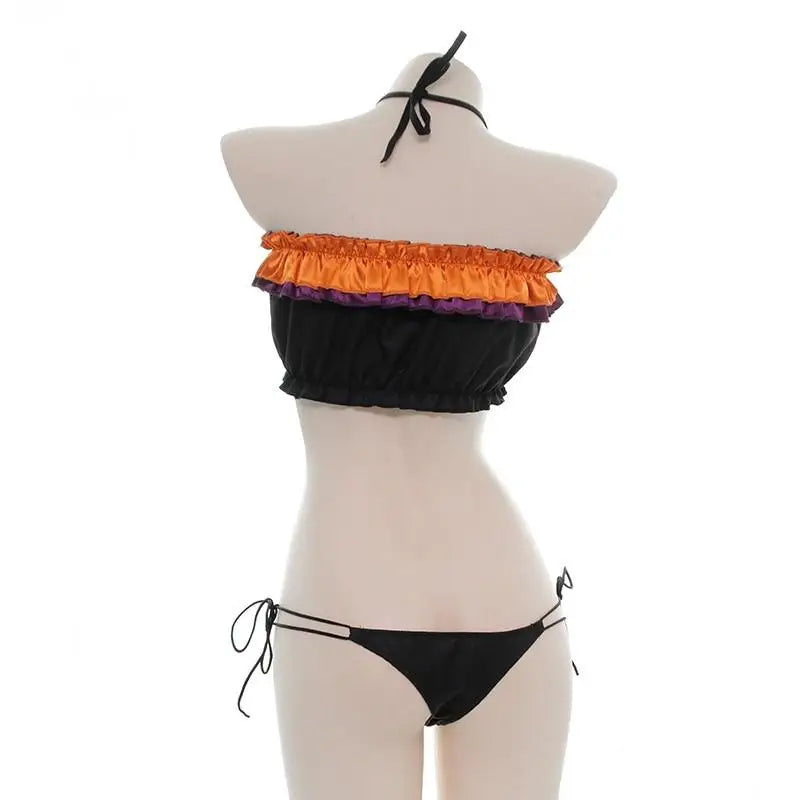 Black and Orange Halloween Lingerie Set for Spooky Cospartys - halloween item