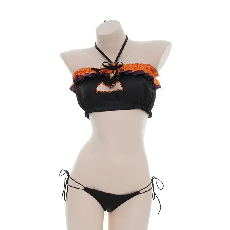 Black and Orange Halloween Lingerie Set for Spooky Cospartys - halloween item