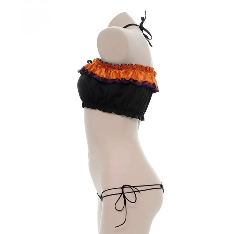 Black and Orange Halloween Lingerie Set for Spooky Cospartys - halloween item