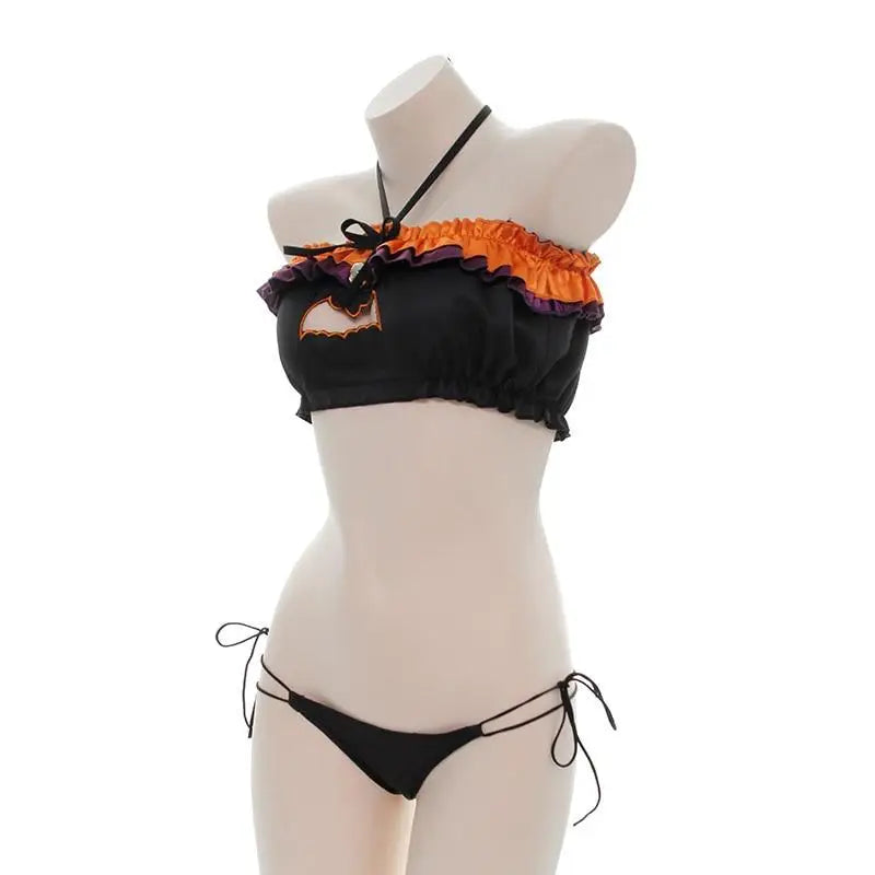 Black and Orange Halloween Lingerie Set for Spooky Cospartys - halloween item