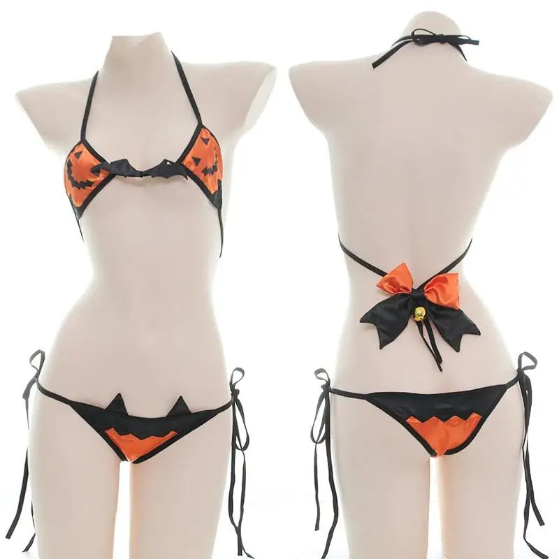 Black and Orange Pumpkin Lingerie Set for Halloween Inspired Looks - halloween item