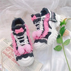 Black and Pink Pastel Goth Lolita Streetwear Sneakers - Cosparty